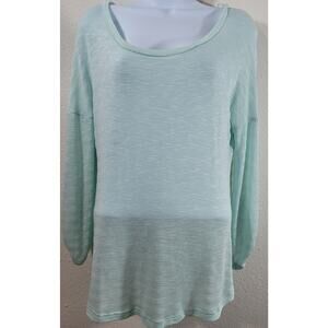 Cherish Light Green Tight Knit Roll Tab Sleeves Top Large Lightweight Stretchy